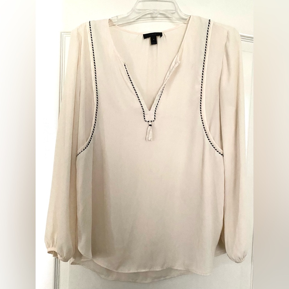 J. Crew Cream Blouse with Black Accents and tassel - Picture 10 of 10